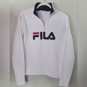 FILA Women's 1/4 ZIP FLEECE PULLOVER SWEATSHIRT WHITE SIZE SMALL
